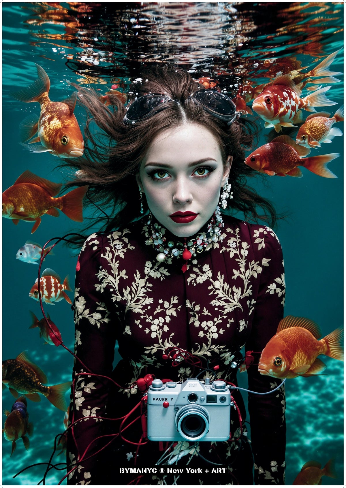 POSTER of ART AVANT-GARDE - THE UNDERWATER AQUARIUM - Limited Edition High-Fashion Portrait with Vintage Camera and Goldfish - BYMANYC ® New York + ART