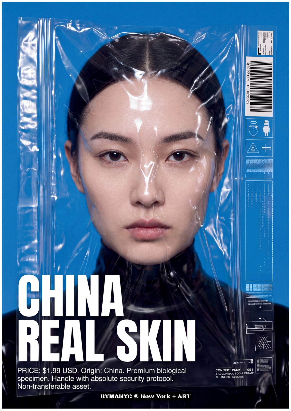 POSTER of ART CONCEPTUAL - THE COMMODIFIED SPECIMEN - Limited Edition Plastic-Wrapped Human Commodity Artwork - BYMANYC ® New York + ART