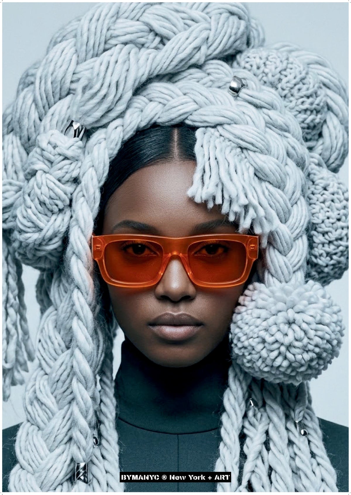 POSTER of ART AVANT-GARDE - THE CORAL CROWN - Chunky Knit Headpiece and Orange Sunglasses Portrait - BYMANYC ® New York + ART