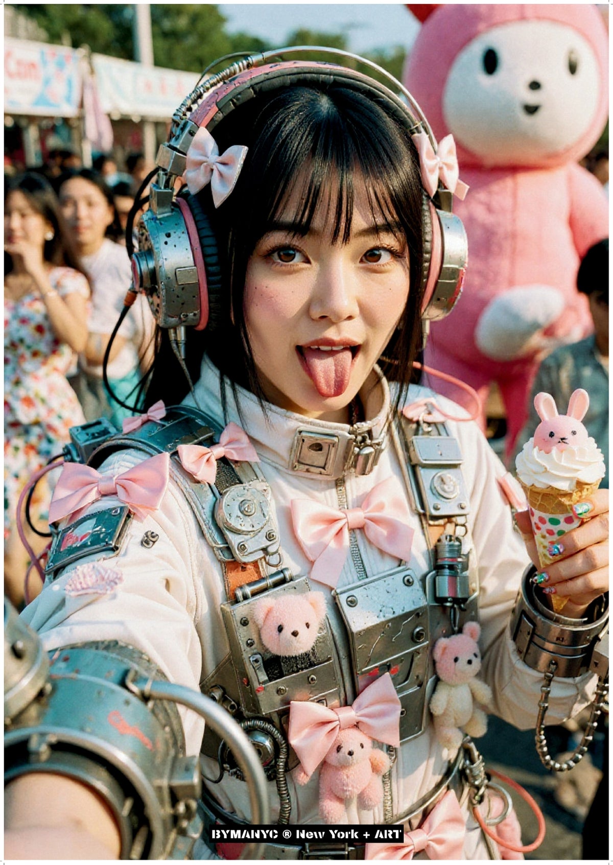 POSTER of ART VANGUARD - CYBER KAWAII - Futuristic Armor with Pink Bows and Techwear Aesthetics - BYMANYC ® New York + ART