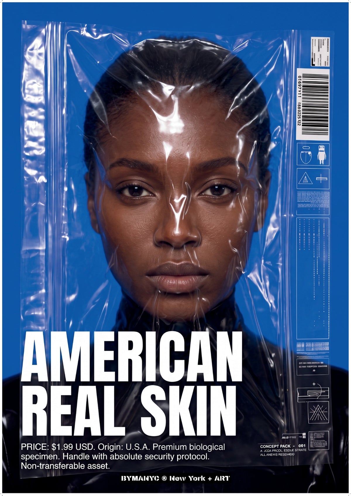 POSTER of ART CONCEPTUAL - THE AMERICAN SPECIMEN - Limited Edition Plastic-Wrapped Human Commodity Artwork - BYMANYC ® New York + ART