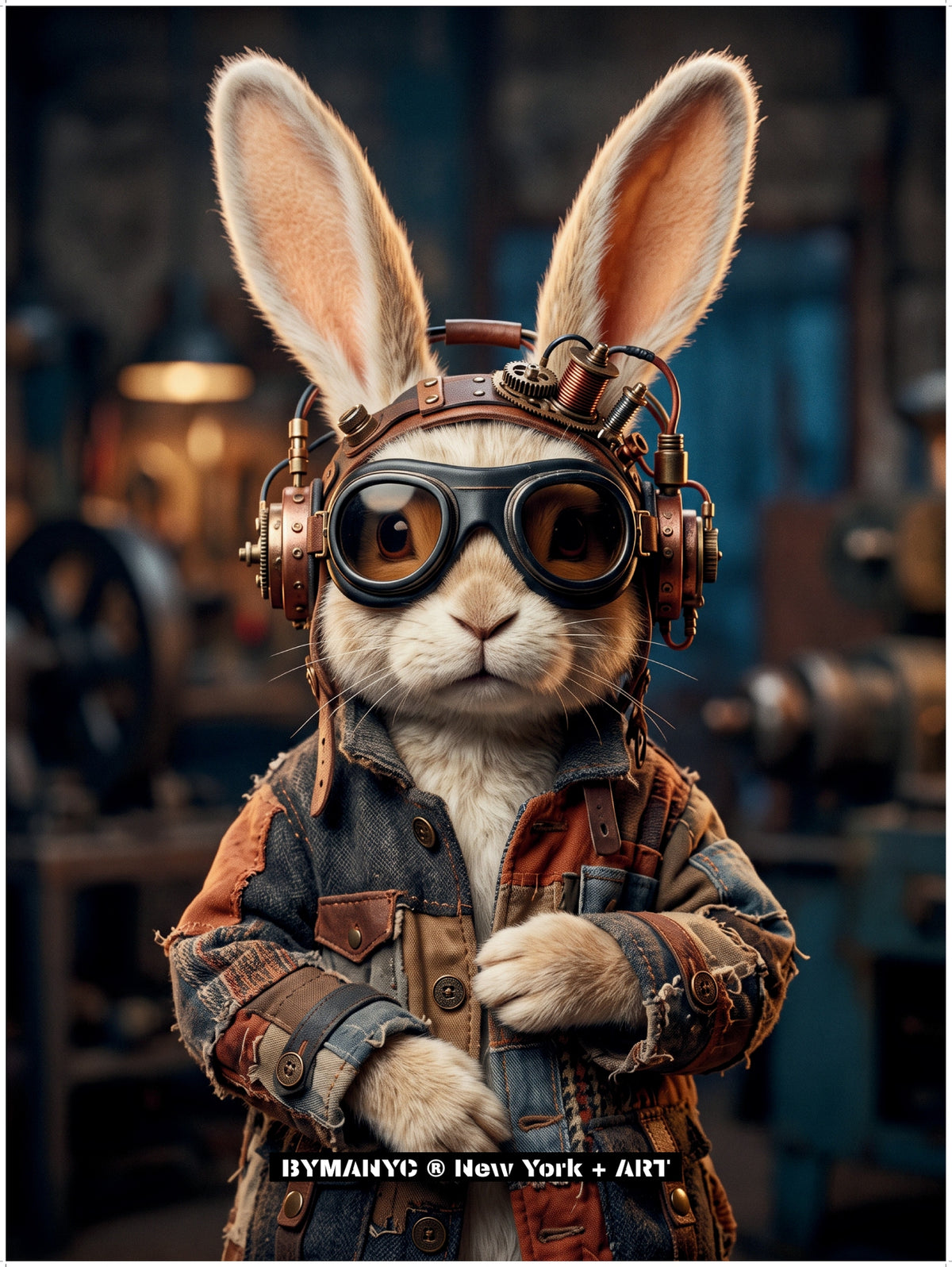 POSTER of ART AVANT-GARDE - AVIATOR BUNNY - Steampunk Rabbit Pilot Portrait - BYMANYC ® New York + ART