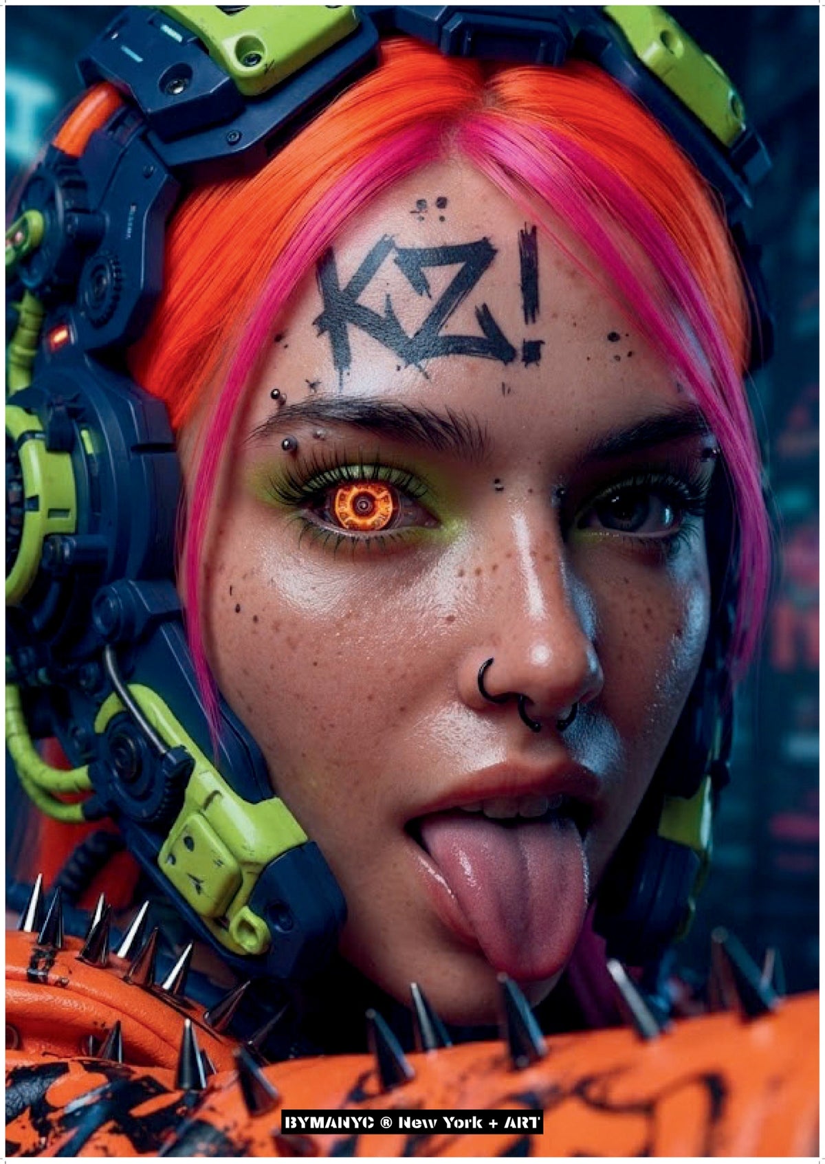 POSTER of ART CYBERNETIC - THE DIGITAL ANARCHIST - Limited Edition High-Tech Cyberpunk Portrait with Neon Optics and Rebellious Edge - BYMANYC ® New York + ART