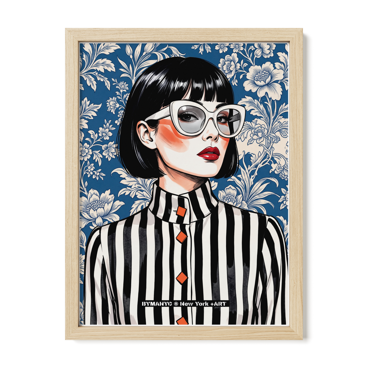 POSTER of POP ART - THE MONOCHROME STRIPE - Black and White Striped Blouse - BYMANYC ® New York ART