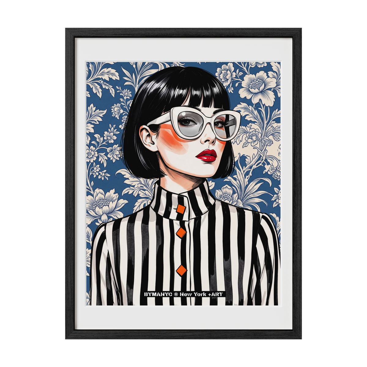 POSTER of POP ART - THE MONOCHROME STRIPE - Black and White Striped Blouse - BYMANYC ® New York ART