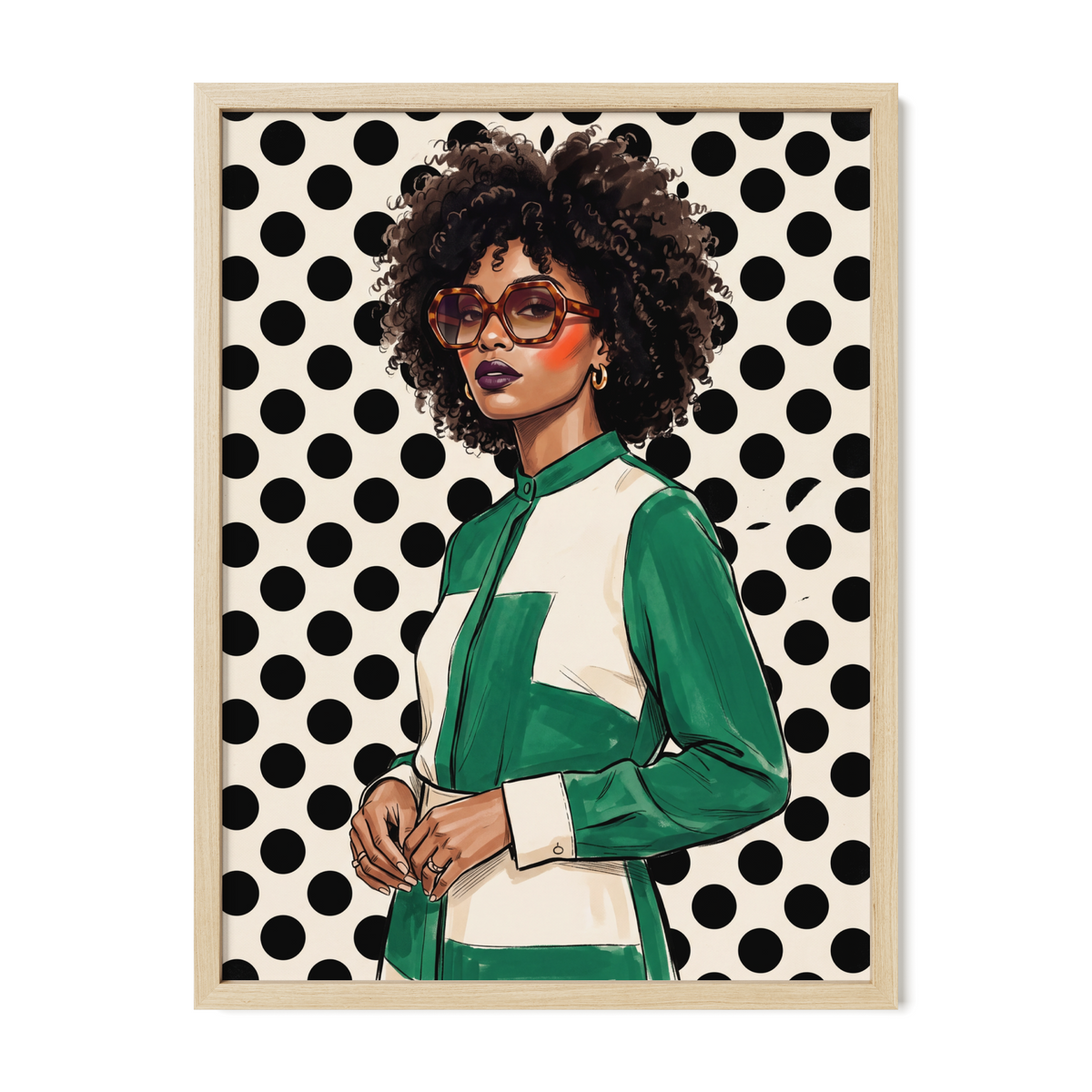 POSTER of POP ART - THE EMERALD DOT - Green and White Polka Dot Blouse - BYMANYC ® New York ART