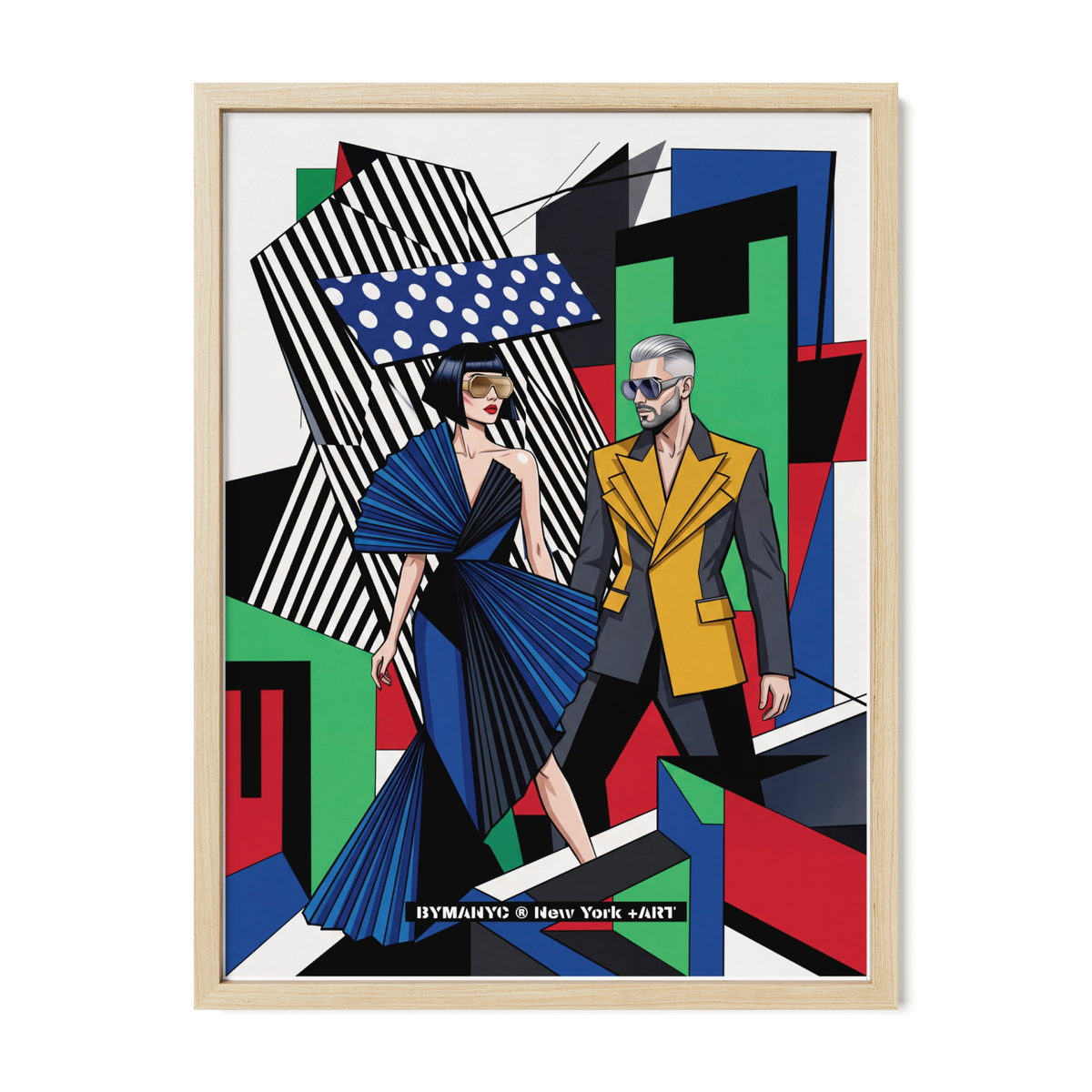 POSTER of POP ART - THE CUBIST DUO - Avant-Garde Couple with Geometric Abstract Background - BYMANYC ® New York ART