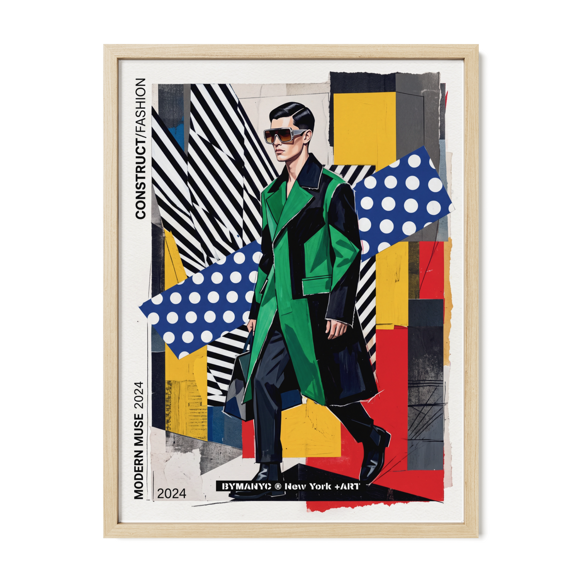 POSTER of POP ART - THE CONSTRUCT GREEN - Emerald and Black Trench Coat in Constructivist Collage - BYMANYC ® New York ART
