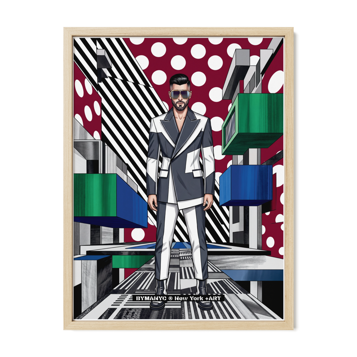 POSTER of POP ART - THE MONOCHROME ARCHITECTURE - Charcoal and White Geometric Suit in Constructivist Setting - BYMANYC ® New York ART