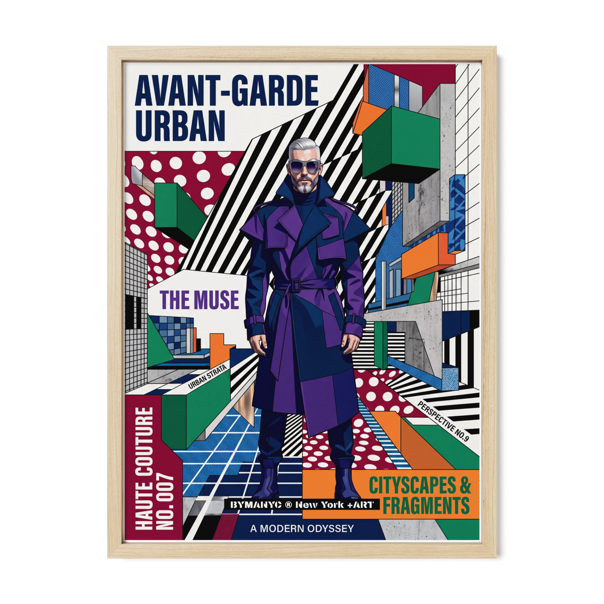 POSTER of POP ART - THE IMPERIAL VIOLET - Deep Purple Trench Coat in Avant-Garde Urban Landscape - BYMANYC ® New York ART