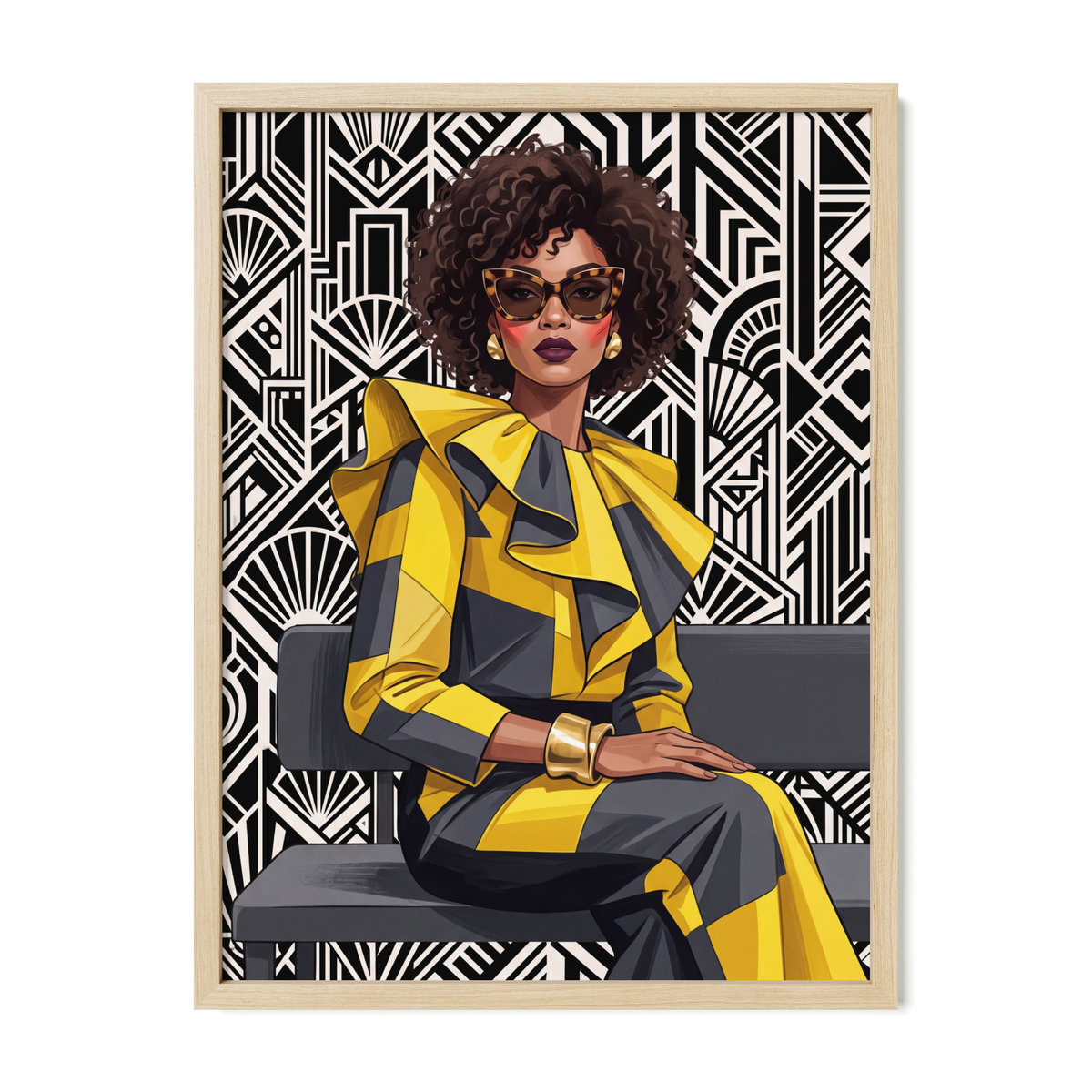 POSTER of POP ART - THE ART DECO YELLOW - Yellow and Black Geometric Suit - BYMANYC ® New York ART