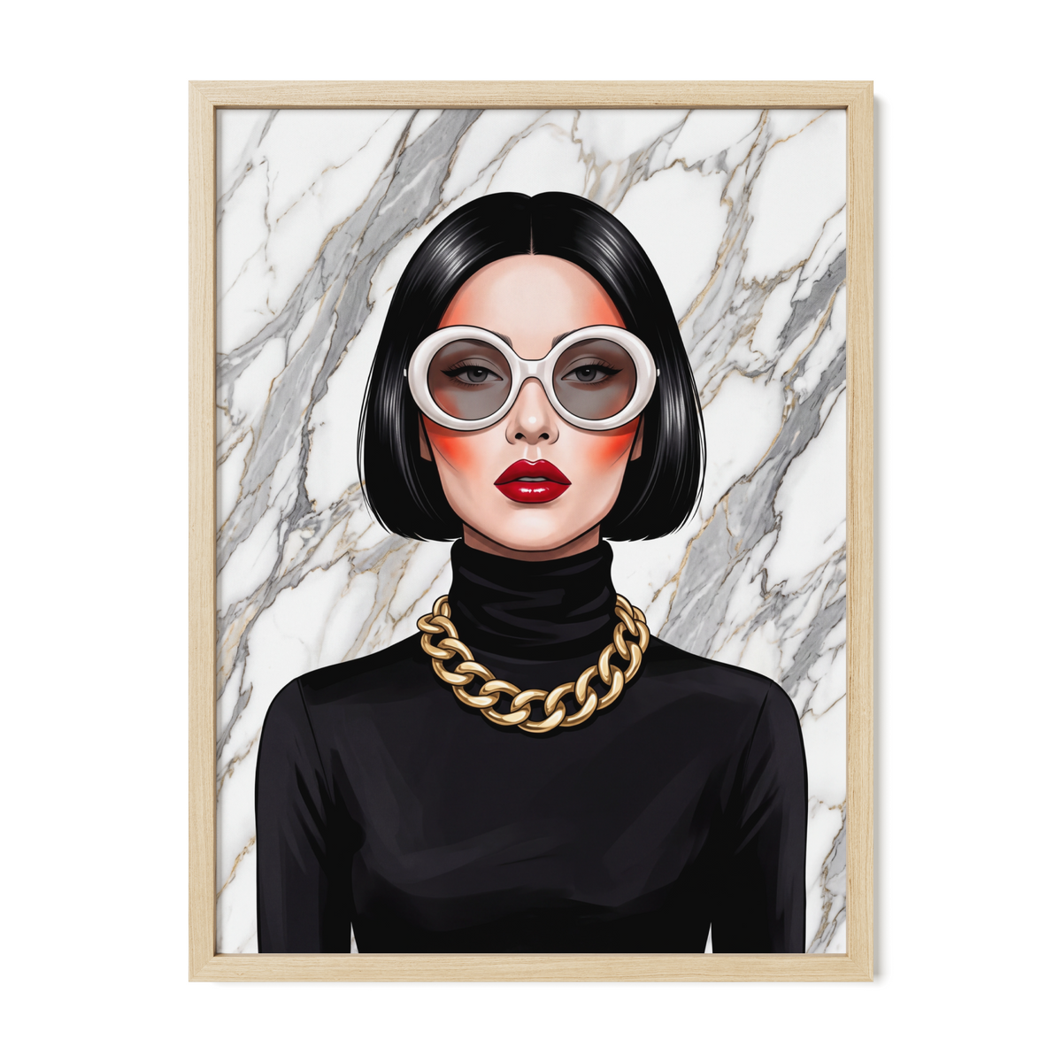 POSTER of POP ART - THE WHITE MARBLE - Black Turtleneck and Gold Chain Portrait - BYMANYC ® New York ART