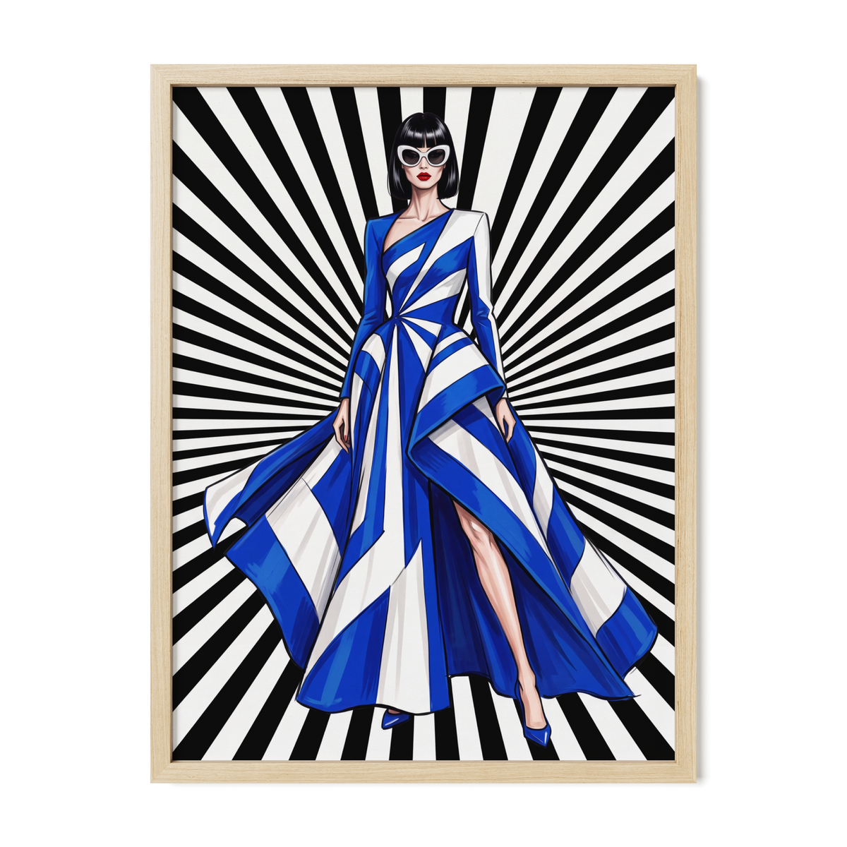 POSTER of POP ART - THE RADIAL BLUE - Blue and White Geometric Gown - BYMANYC ® New York ART