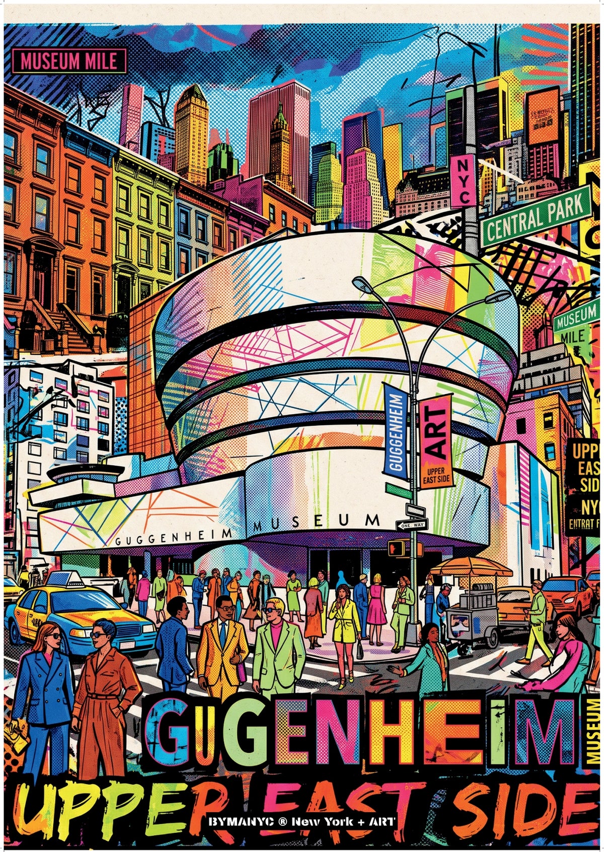 POSTER of ART NYC - MUSEUM MILE - Upper East Side Guggenheim Art Scene BYMANYC ® New York + ART Limited Edition