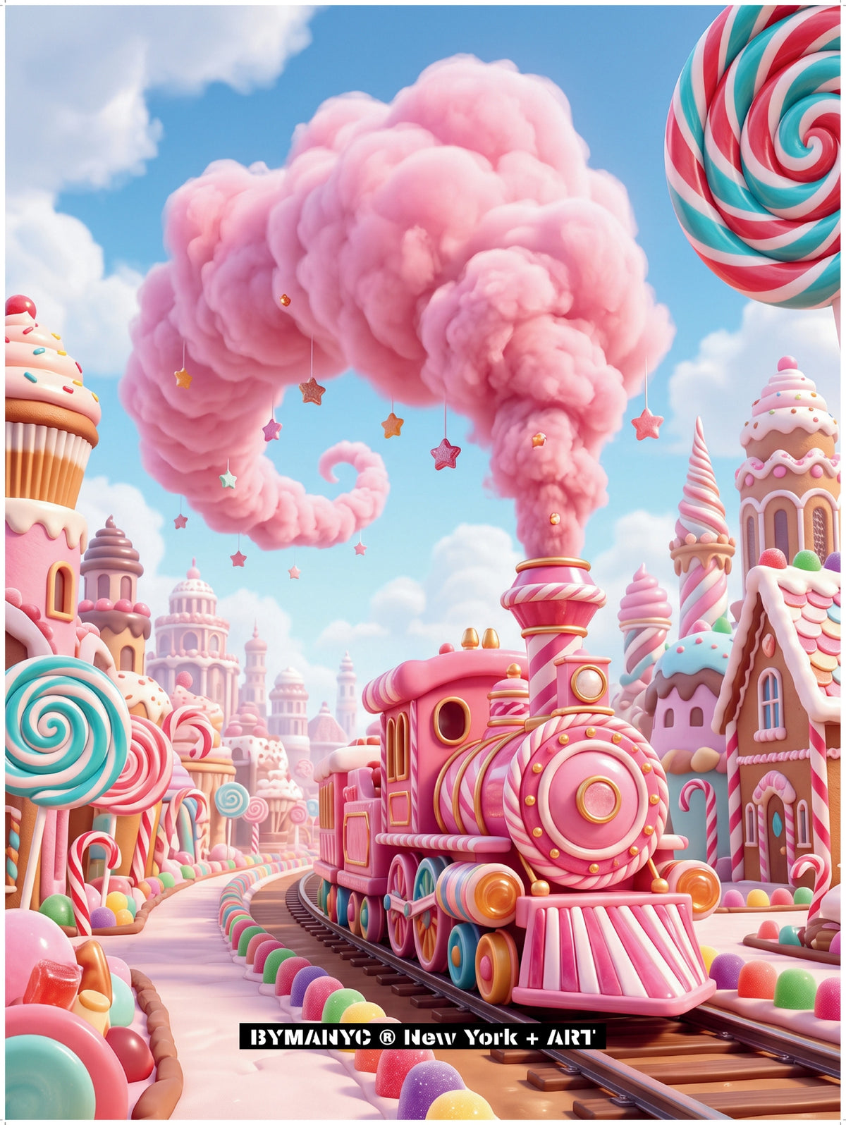 POSTER of ART AVANT-GARDE - CANDYLAND STEAM TRAIN - Whimsical Pink Sugar Fantasy - BYMANYC ® New York + ART