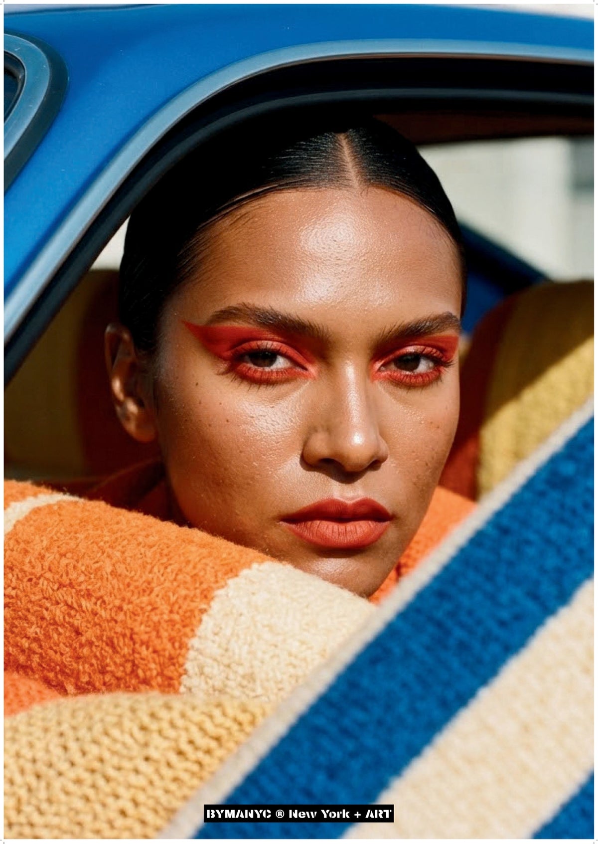 POSTER of ART AVANT-GARDE - THE BOLD HORIZON - Terracotta Eye Makeup and Striped Blanket Portrait - BYMANYC ® New York + ART