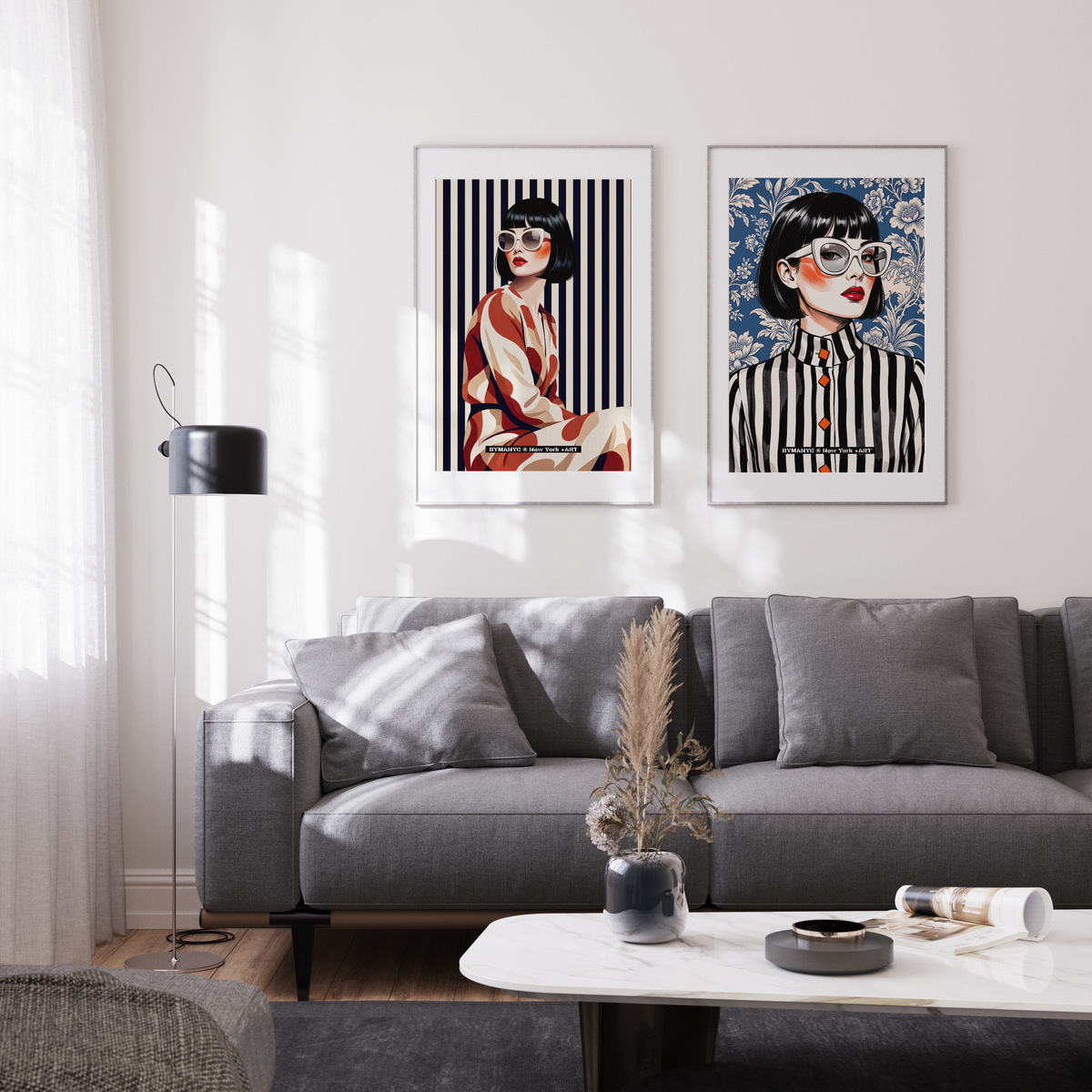 POSTER of POP ART - THE MONOCHROME STRIPE - Black and White Striped Blouse - BYMANYC ® New York ART