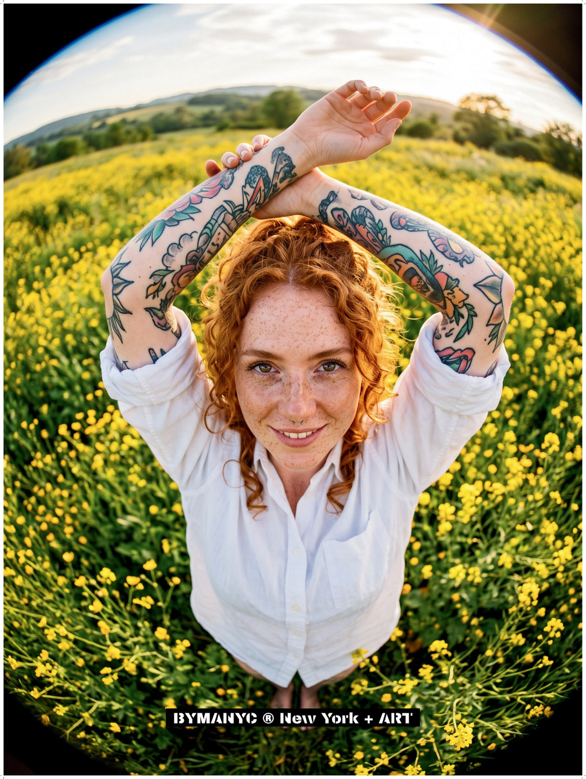 POSTER of ART AVANT-GARDE - TATTOOED FLOWER FIELD - Redheaded Woman Portrait - BYMANYC ® New York + ART
