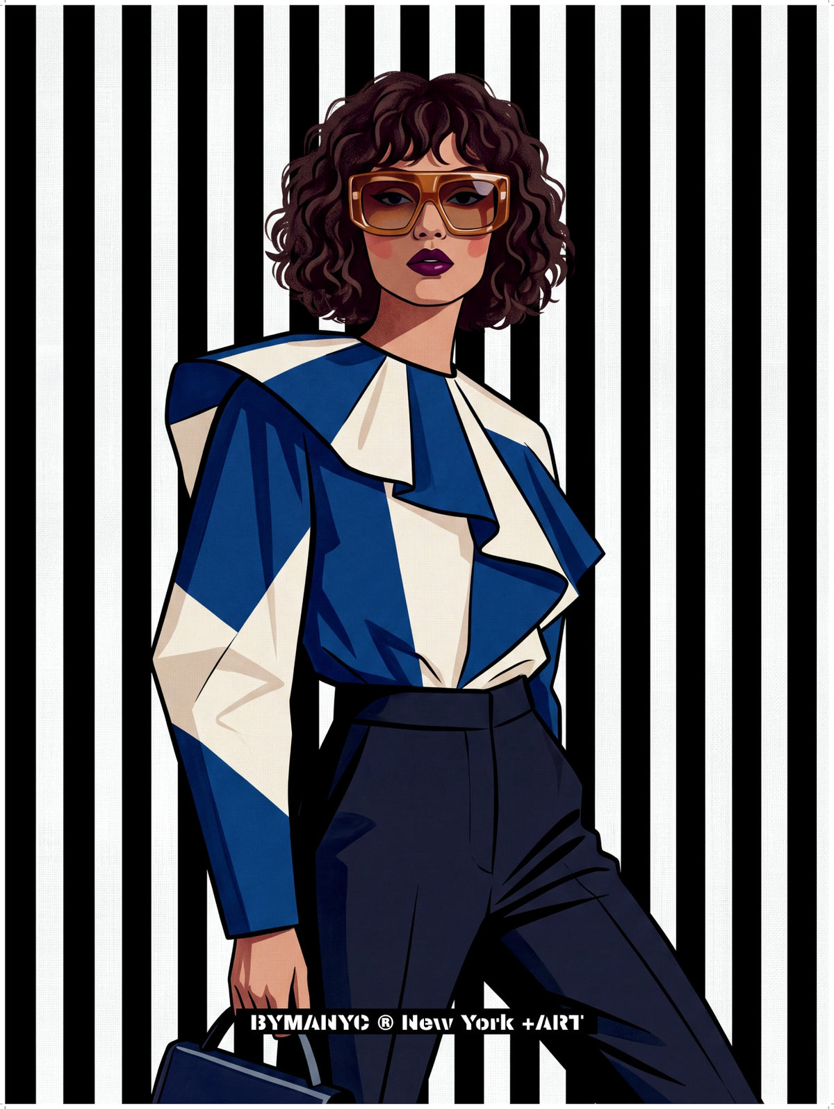 POSTER of POP ART - THE AVALANCHE BLUE - Blue Geometric Blouse - BYMANYC ® New York ART