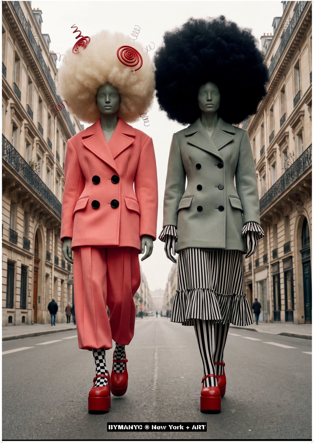 POSTER of ART AVANT-GARDE - THE PARISIAN DUO - Oversized Afro and Tailored Suit Street Portrait - BYMANYC ® New York + ART