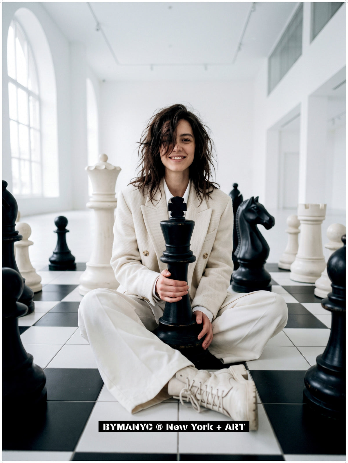 POSTER of ART AVANT-GARDE - GIANT CHESS PIECE - White Suit Minimalist Portrait - BYMANYC ® New York + ART