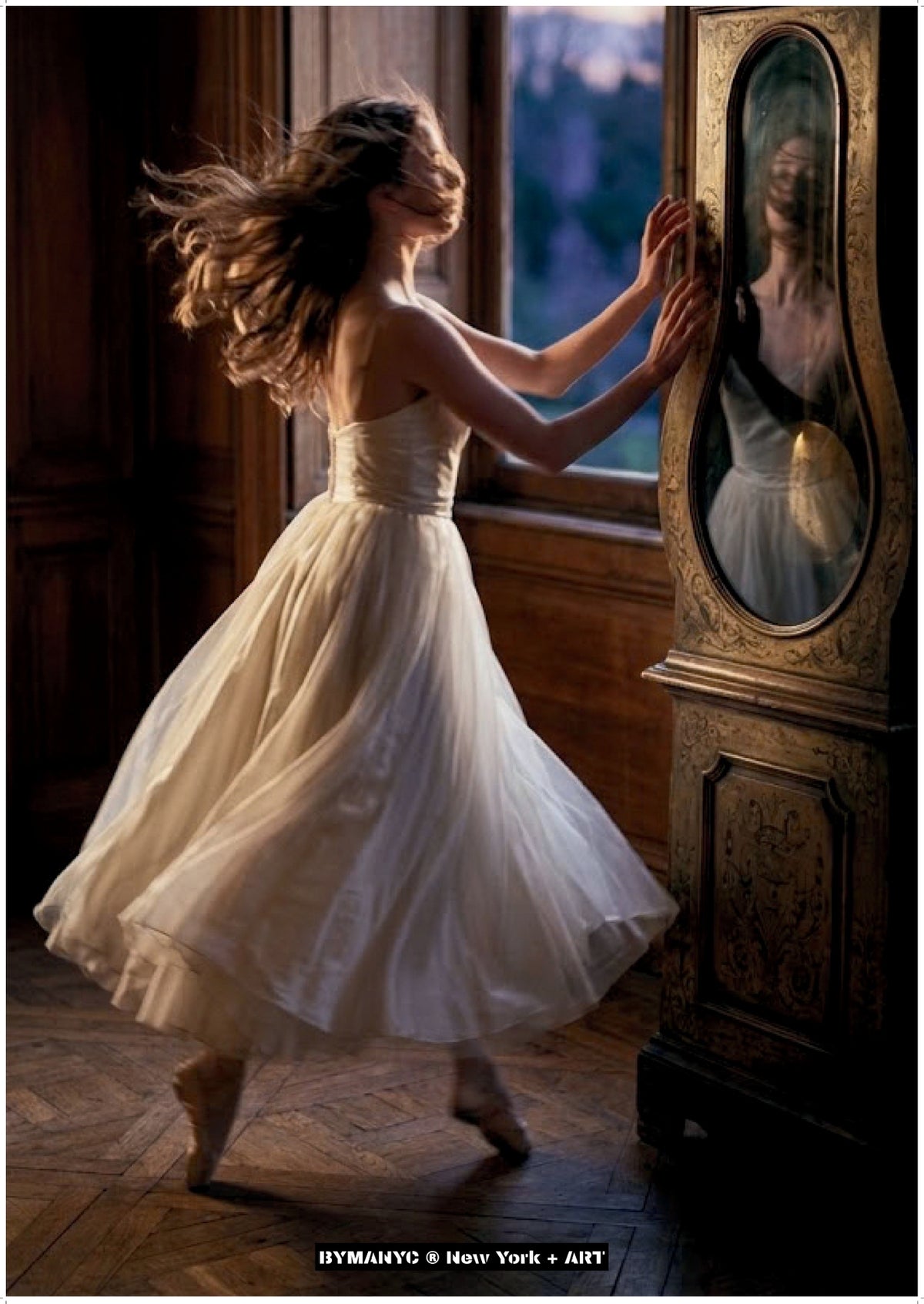 POSTER of ART AVANT-GARDE - THE MIDNIGHT WALTZ - White Ballgown and Antique Mirror Portrait - BYMANYC ® New York + ART