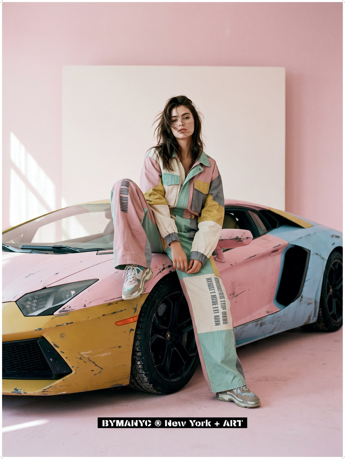 POSTER of ART AVANT-GARDE - PASTEL SUPERCAR FASHION - Color Block Jumpsuit Portrait - BYMANYC ® New York + ART