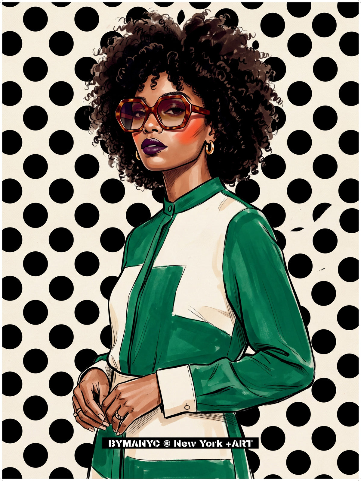POSTER of POP ART - THE EMERALD DOT - Green and White Polka Dot Blouse - BYMANYC ® New York ART