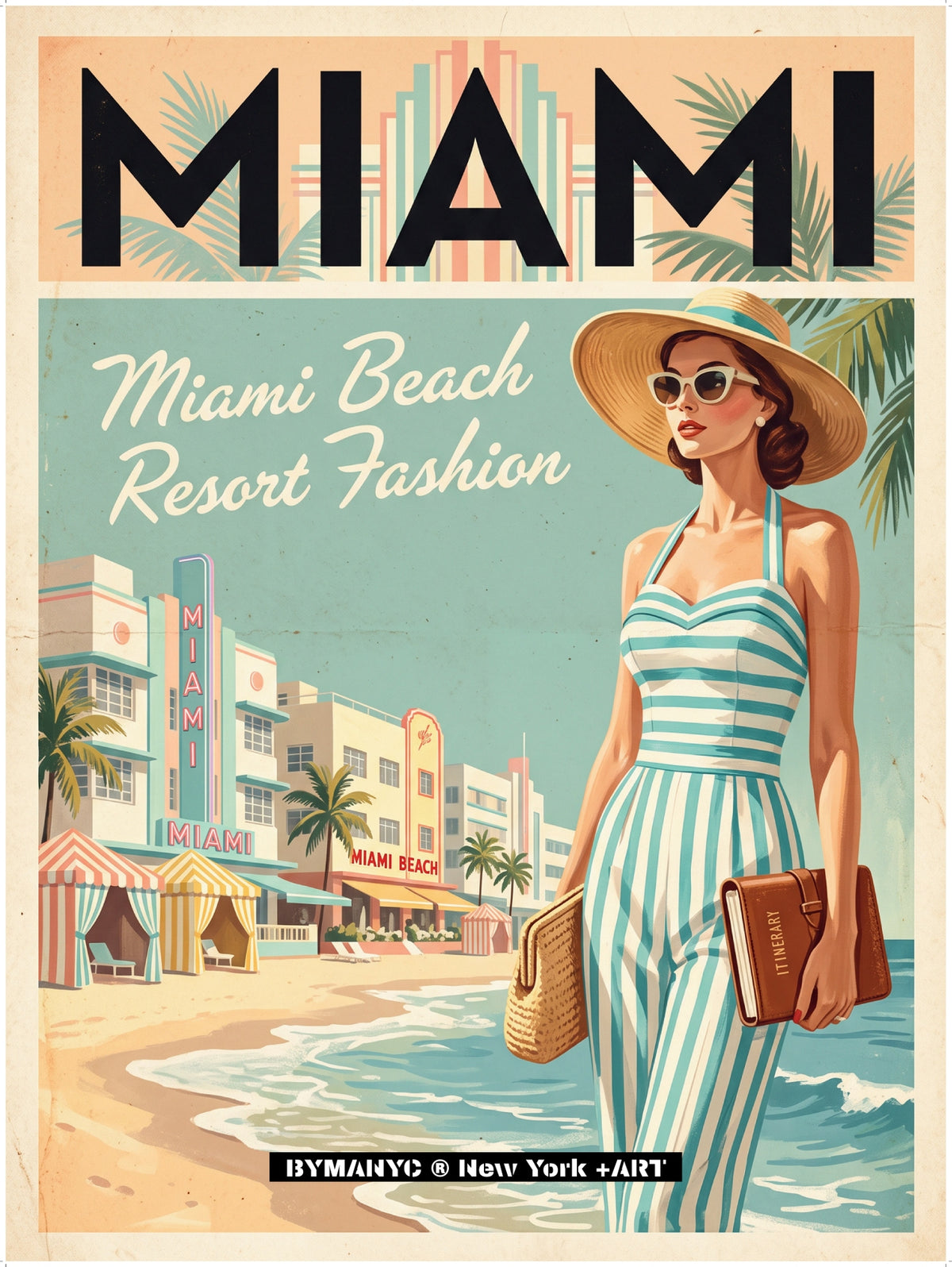 POSTER of VINTAGE ART - MIAMI BEACH RESORT FASHION BYMANYC ® New York + ART