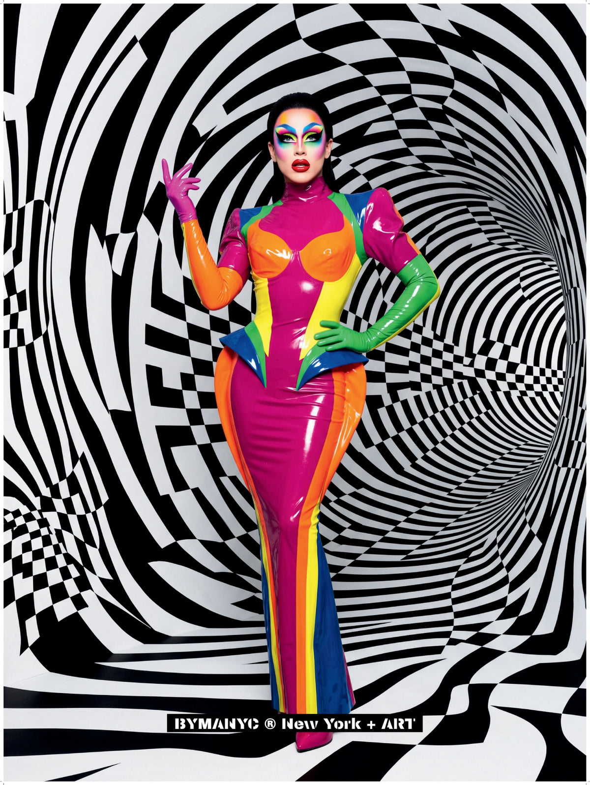 POSTER of ART AVANT-GARDE - RAINBOW RUFFLE - Vibrant Ruffled Gown Portrait - BYMANYC ® New York + ART