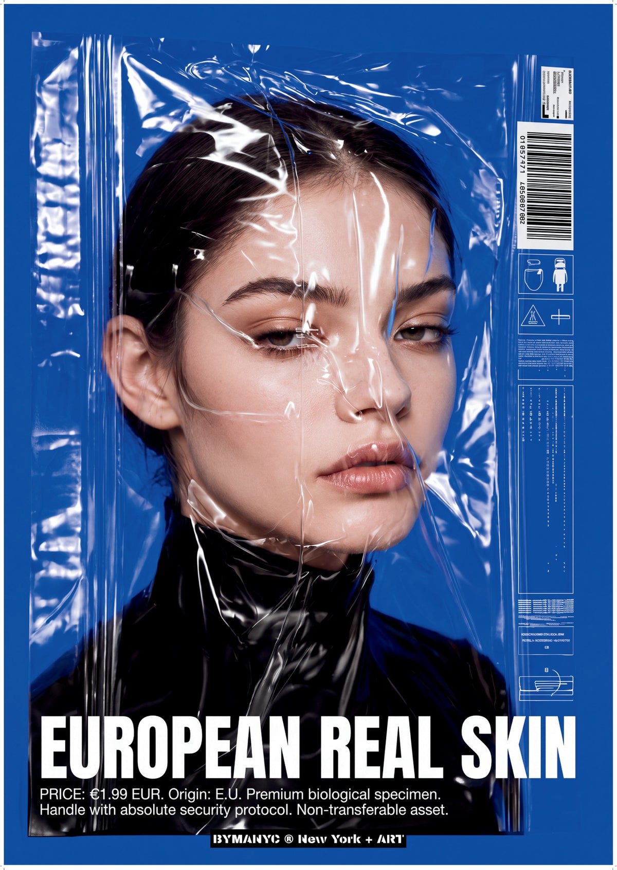 POSTER of ART CONCEPTUAL - THE EUROPEAN SPECIMEN - Limited Edition Plastic-Wrapped Human Commodity Artwork - BYMANYC ® New York + ART