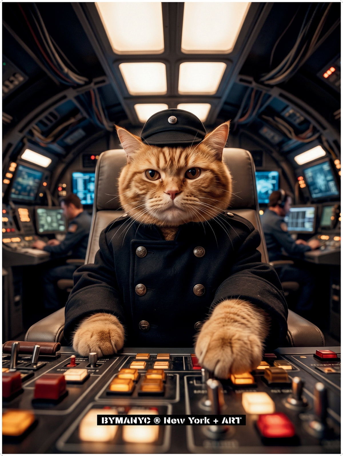POSTER of ART AVANT-GARDE - SPACE CAPTAIN CAT - Feline Commander in Cockpit - BYMANYC ® New York + ART