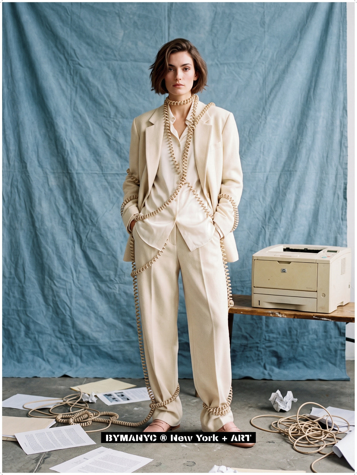 POSTER of ART AVANT-GARDE - OFFICE TELEPHONE CORD - Neutral Suit Avant-Garde Portrait - BYMANYC ® New York + ART