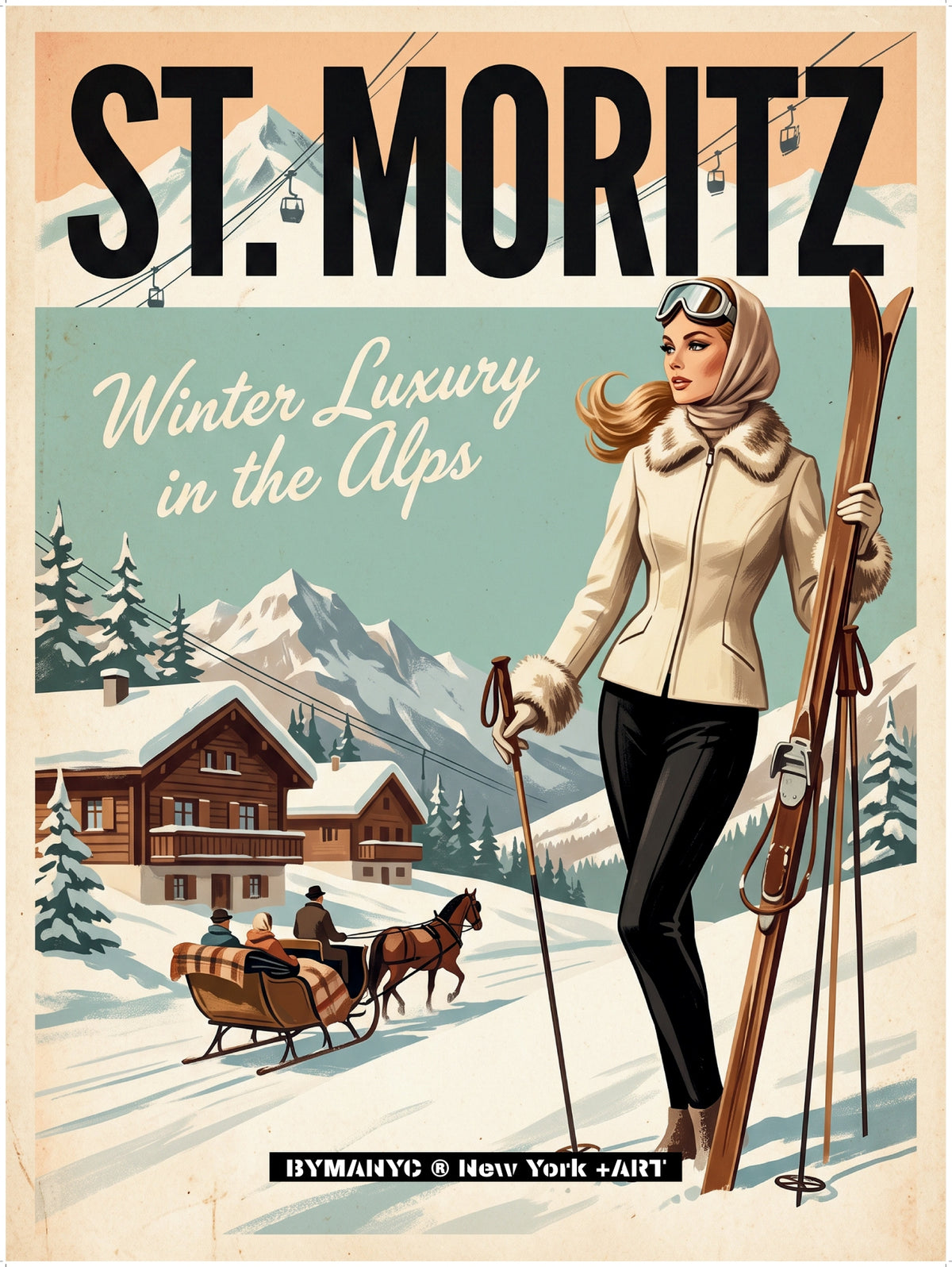 POSTER of VINTAGE ART - WINTER LUXURY IN THE ALPS BYMANYC ® New York + ART