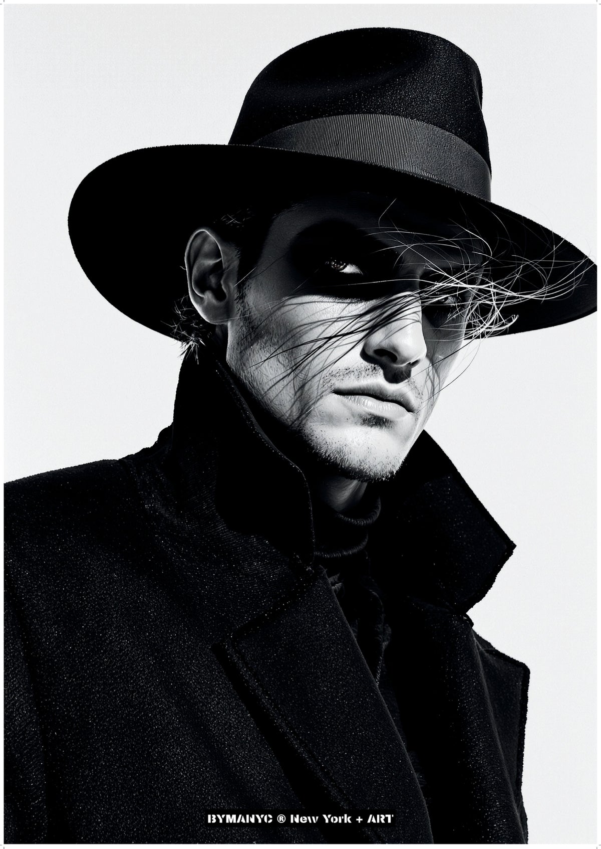 POSTER of ART AVANT-GARDE - THE NOIR SHADOW - Fedora and High-Collar Coat Portrait - BYMANYC ® New York + ART