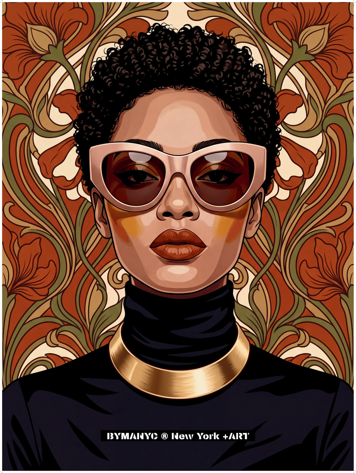 POSTER of POP ART - THE GOLDEN OCHRE - Nude and Black Oversized Sunglasses Portrait - BYMANYC ® New York ART