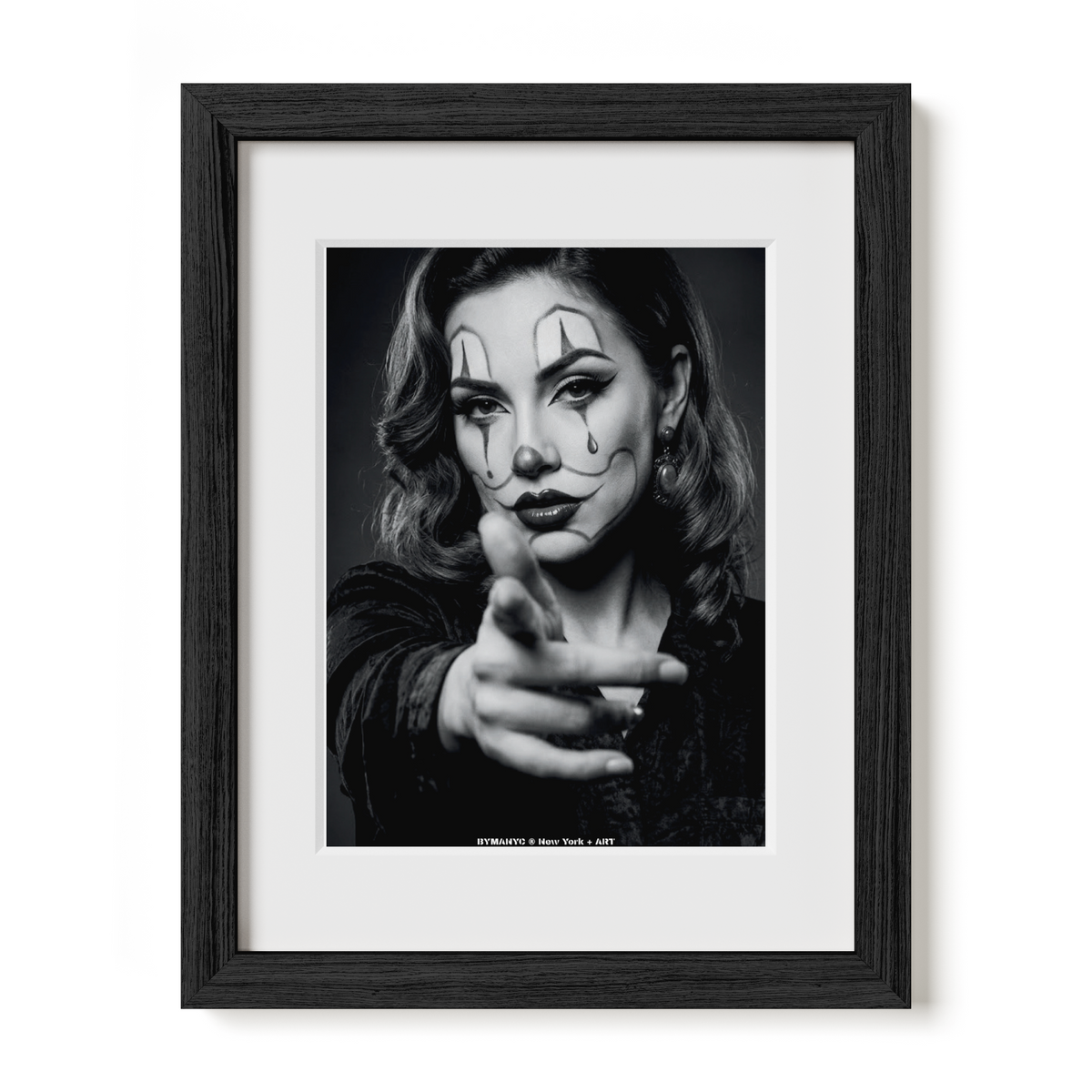 POSTER of ART AVANT-GARDE - THE VINTAGE POINT - Classic Clown Makeup and Pointing Finger Portrait - BYMANYC ® New York + ART