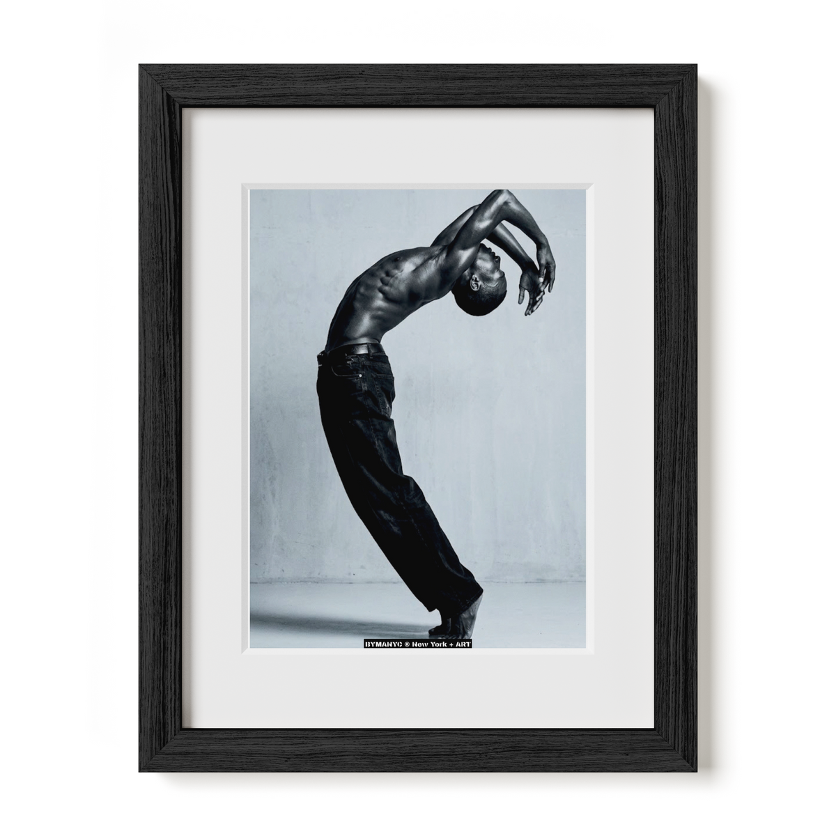 POSTER of ART AVANT-GARDE - THE ARCHED FORM - Monochrome Backbend and Dark Denim Portrait - BYMANYC ® New York + ART