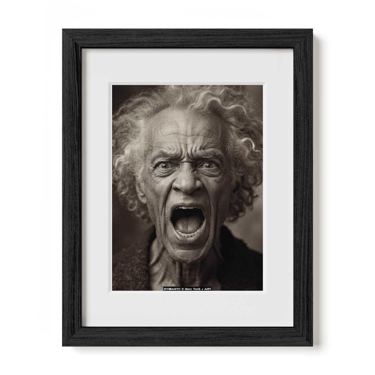 POSTER of ART AVANT-GARDE - THE PRIMORDIAL CRY - Expressive Open-Mouth Portrait in Sepia - BYMANYC ® New York + ART