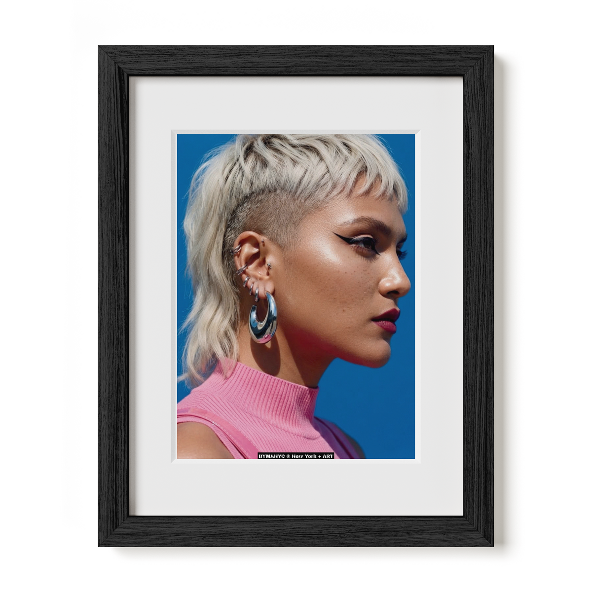 POSTER of ART AVANT-GARDE - THE PLATINUM CUT - Bleach Blonde Mullet and Silver Hoops Portrait - BYMANYC ® New York + ART