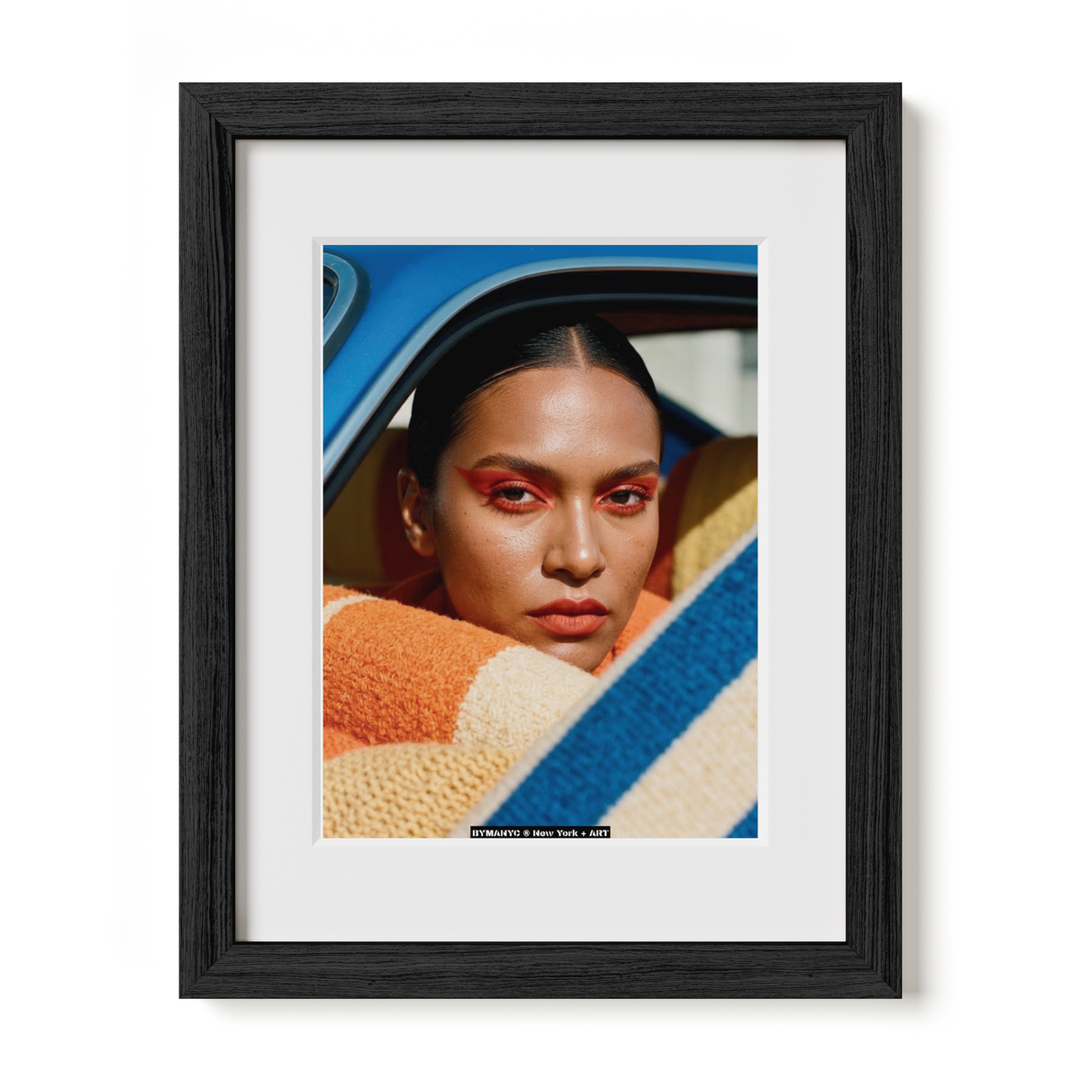 POSTER of ART AVANT-GARDE - THE BOLD HORIZON - Terracotta Eye Makeup and Striped Blanket Portrait - BYMANYC ® New York + ART
