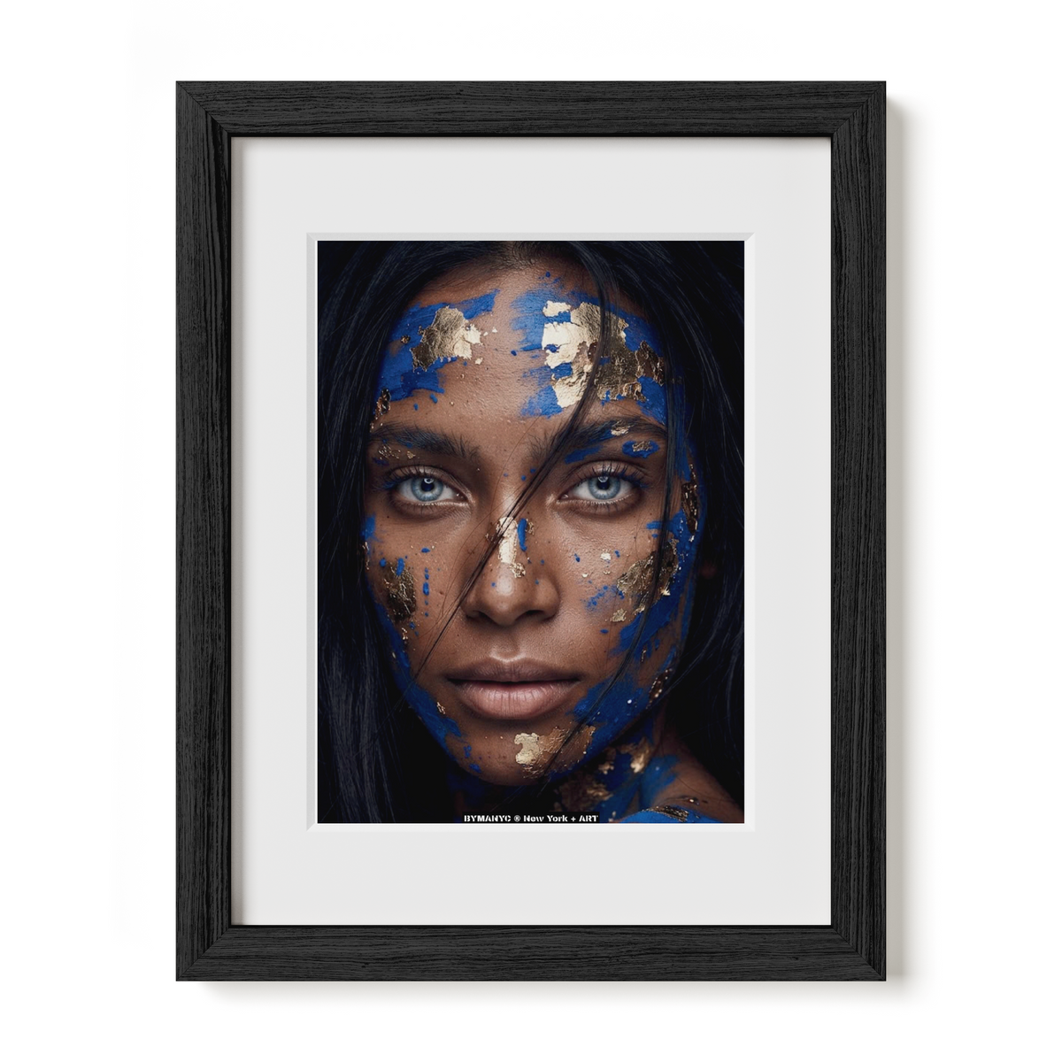 POSTER of ART AVANT-GARDE - THE COBALT LEAF - Blue Paint and Gold Foil Portrait - BYMANYC ® New York + ART