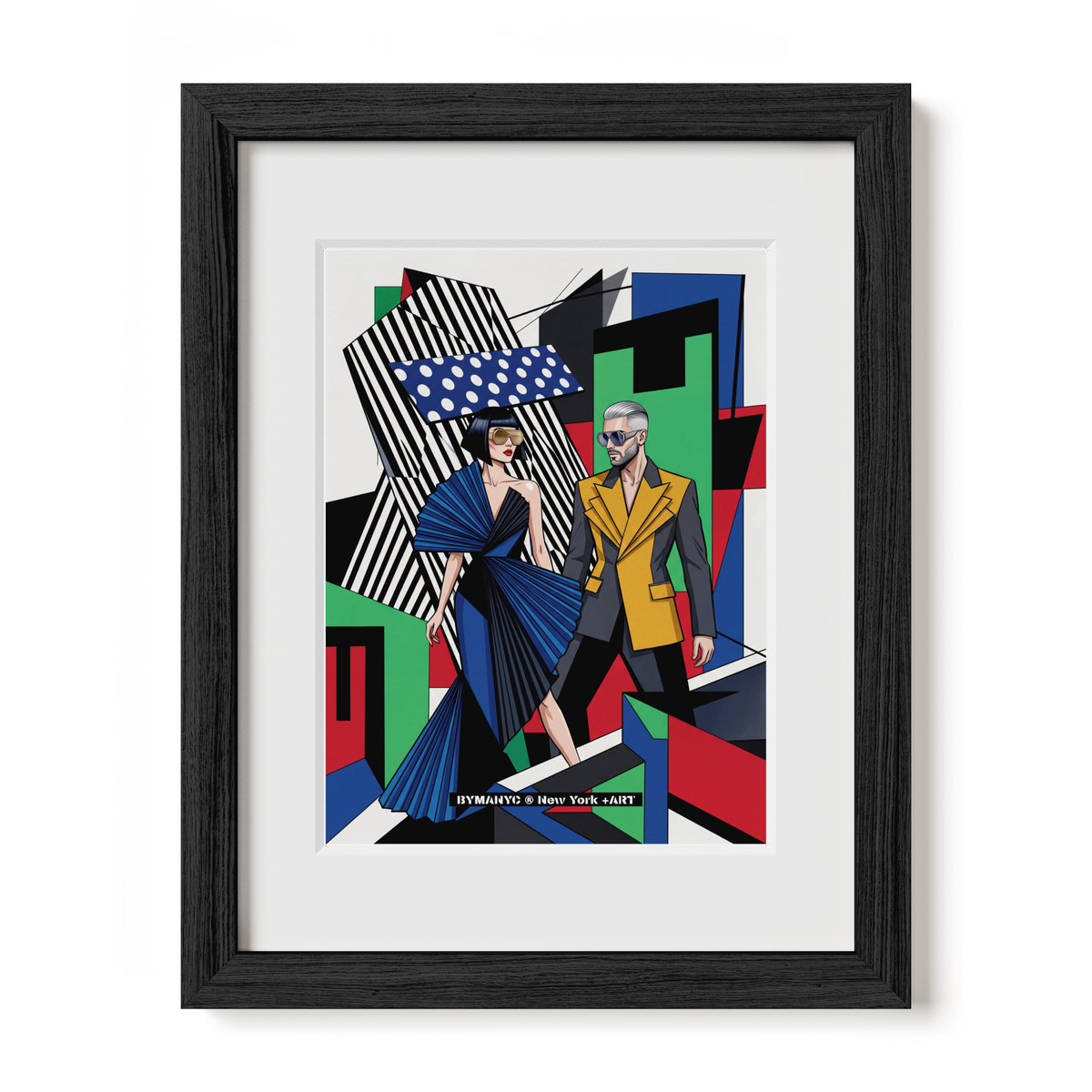POSTER of POP ART - THE DUAL CONSTRUCT - Geometric Blue and Mustard Duo - BYMANYC ® New York + ART