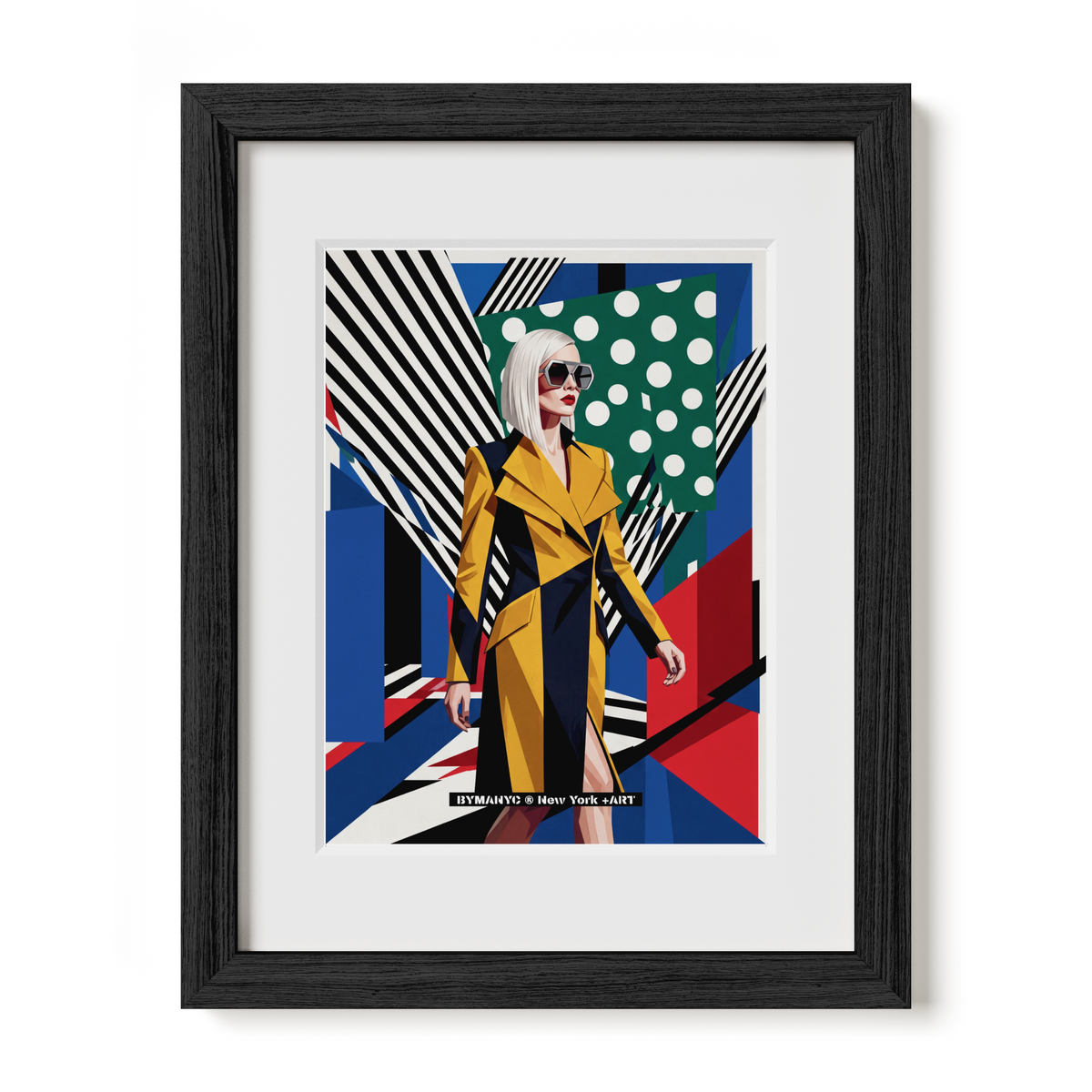 POSTER of POP ART - THE PLATINUM SYMMETRY - Mustard and Black Geometric Coat - BYMANYC ® New York + ART