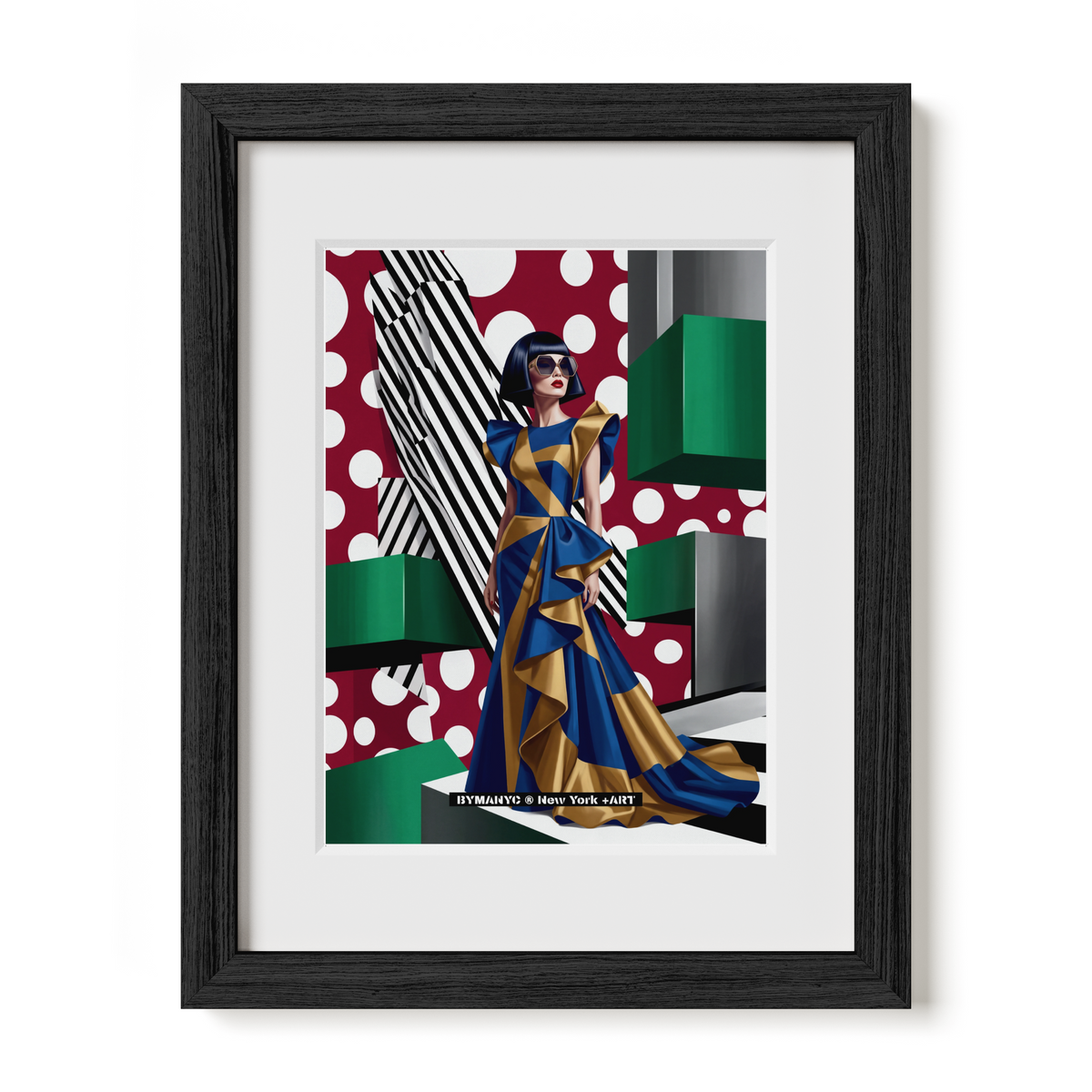 POSTER of POP ART - THE COBALT RUFFLE - Sapphire Blue and Gold Evening Gown - BYMANYC ® New York + ART