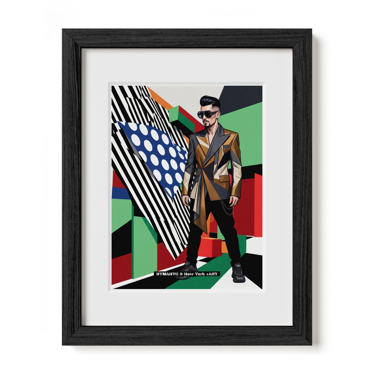 POSTER of POP ART - THE GEOMETRIC DRAPERY - Bronze and Black Asymmetric Blazer - BYMANYC ® New York + ART