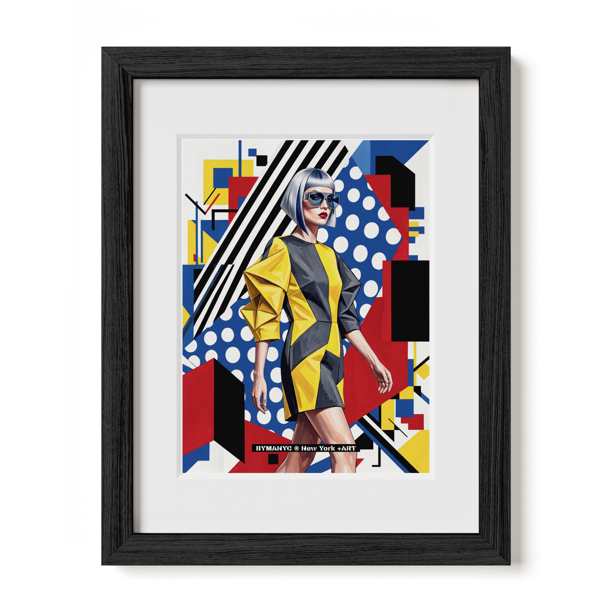 POSTER of POP ART - THE ABSTRACT PRISM - Mustard and Charcoal Architectural Dress - BYMANYC ® New York + ART