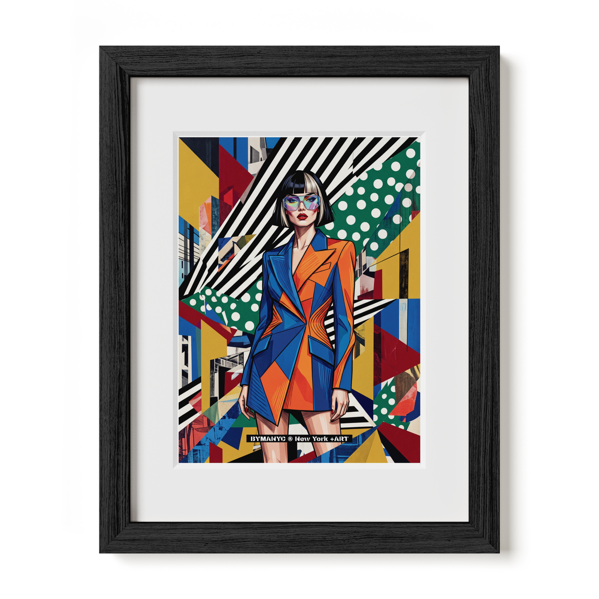 POSTER of POP ART - THE CHROMATIC COLLAGE - Cobalt Blue and Tangerine Asymmetric Dress - BYMANYC ® New York + ART