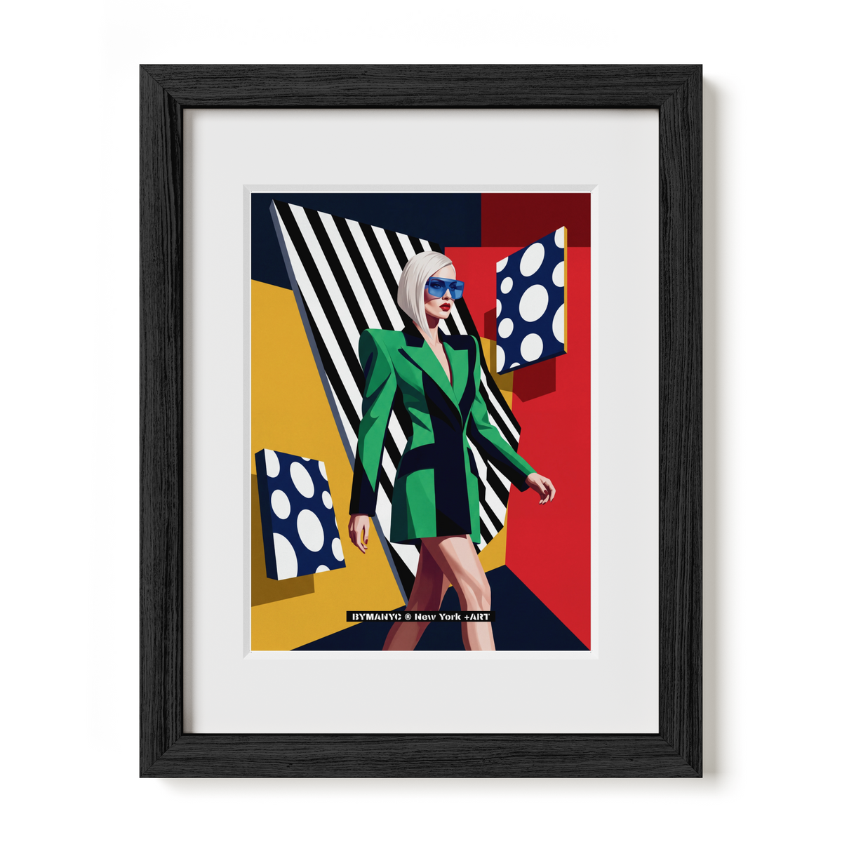 POSTER of POP ART - THE DYNAMIC PLANES - Emerald Green and Black Structured Blazer - BYMANYC ® New York + ART