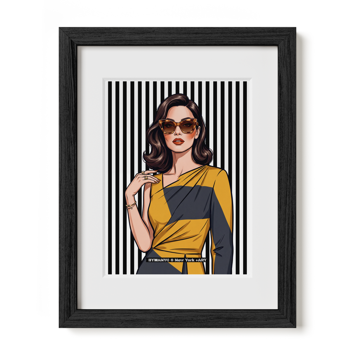 POSTER of POP ART - THE GOLDEN DRAPE - Mustard and Charcoal Asymmetric Evening Wear - BYMANYC ® New York + ART